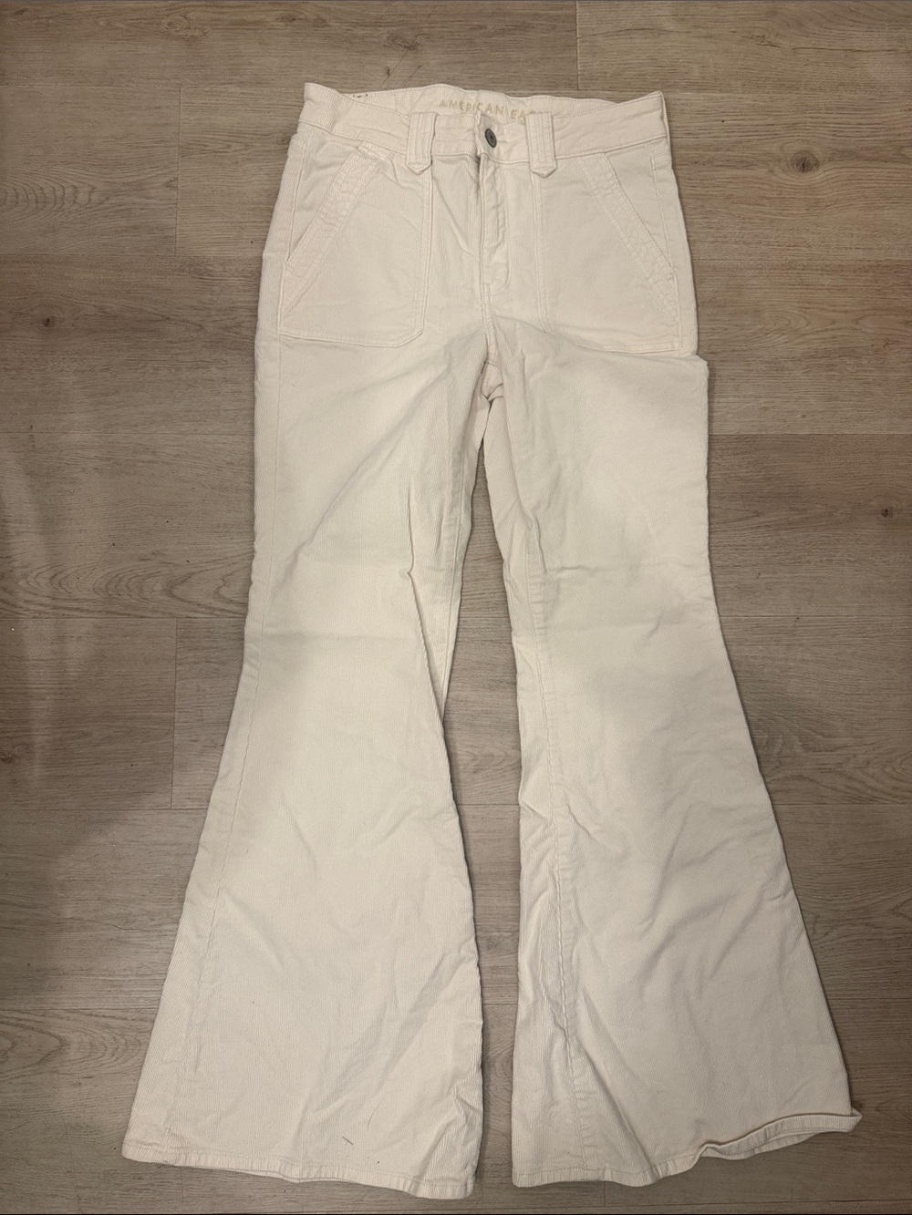 American Eagle Outfitters Cream Wide-Leg Flare Jeans